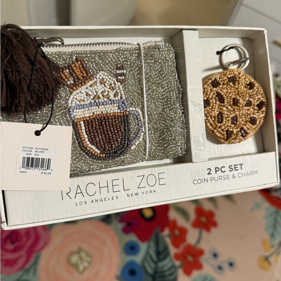 Rachel Zoe Silver and Brown Beaded Coin Purse Set Hot chocolate cocoa cookie - Picture 3 of 3